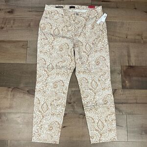 Talbots Women’s Size 14 Curvy Slim Ankle Jean Paisley Tan White NWT!